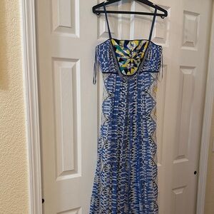 Anthropologie Blue Geometric-Accent Spaghetti-Strap Maxi Dress